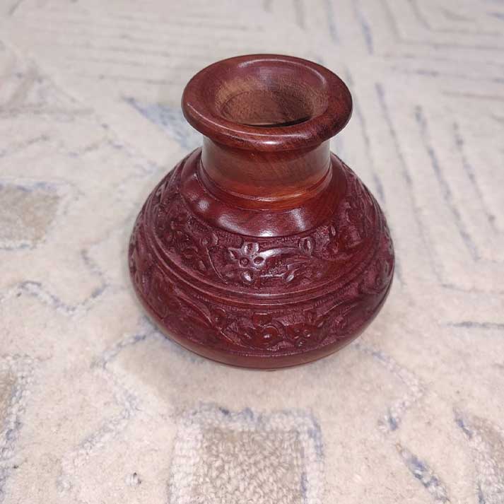 Handcrafted Wooden Vase with Floral Carving – Decorative Home Accent