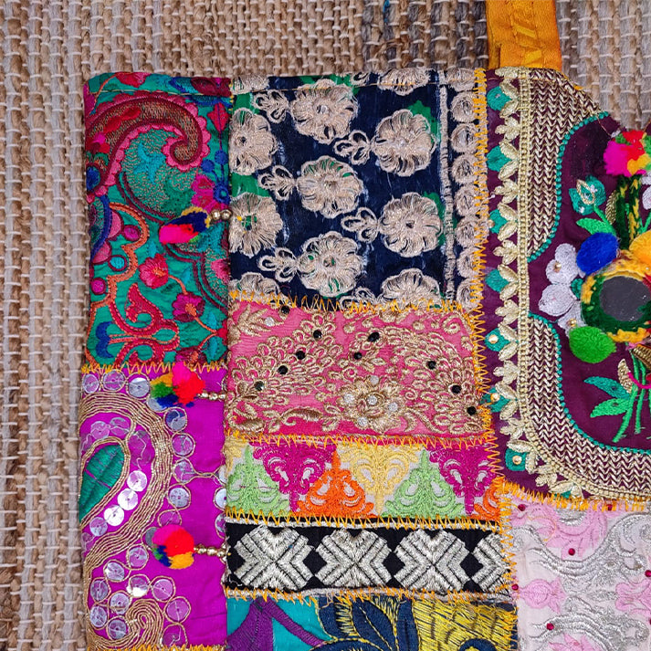 Handcrafted Patchwork Tote Bag – Colorful Vintage Fabric Shoulder Bag