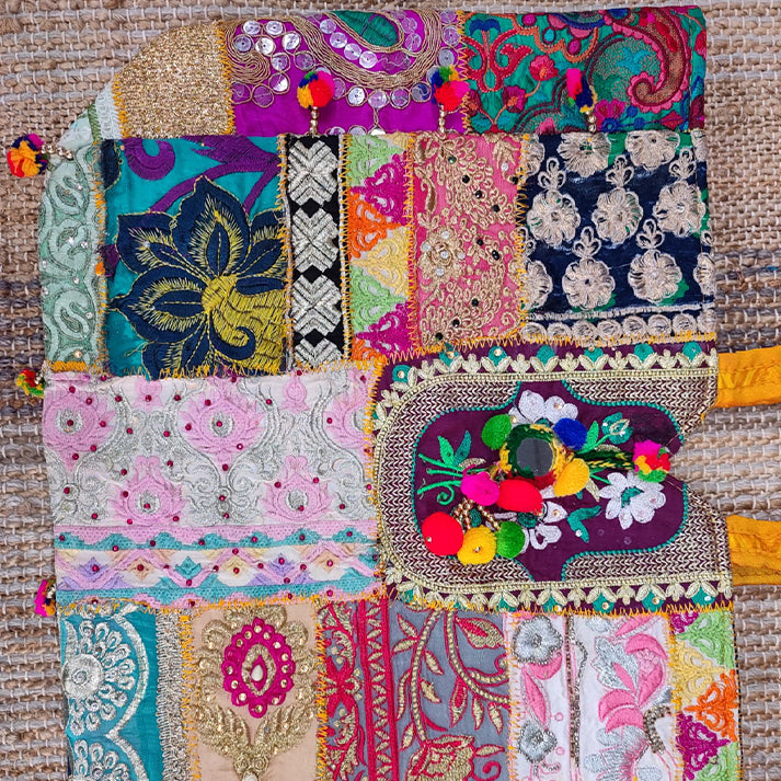 Handcrafted Patchwork Tote Bag – Colorful Vintage Fabric Shoulder Bag