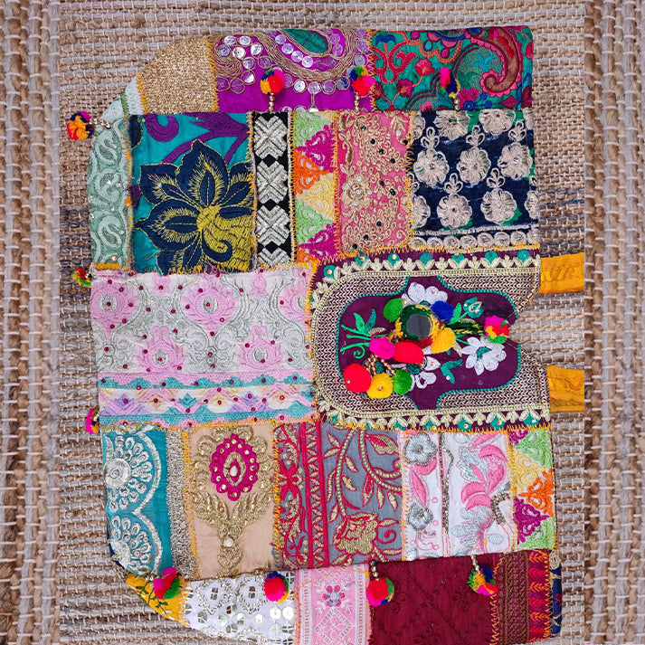 Handcrafted Patchwork Tote Bag – Colorful Vintage Fabric Shoulder Bag