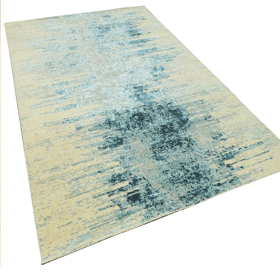 Texture Tales- Handloom Modern Beige & Blue Colour Viscose Rug
