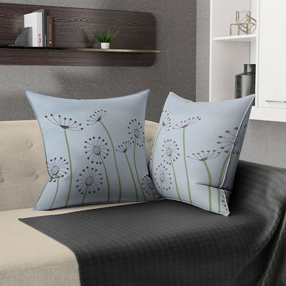 Whimsical Dandelion Print on White Fabric with Pom-Pom Border