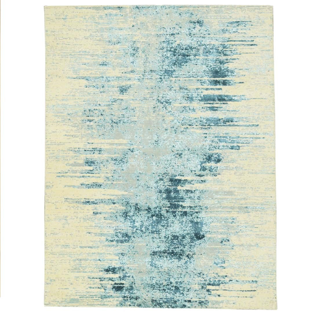 Texture Tales- Handloom Modern Beige & Blue Colour Viscose Rug