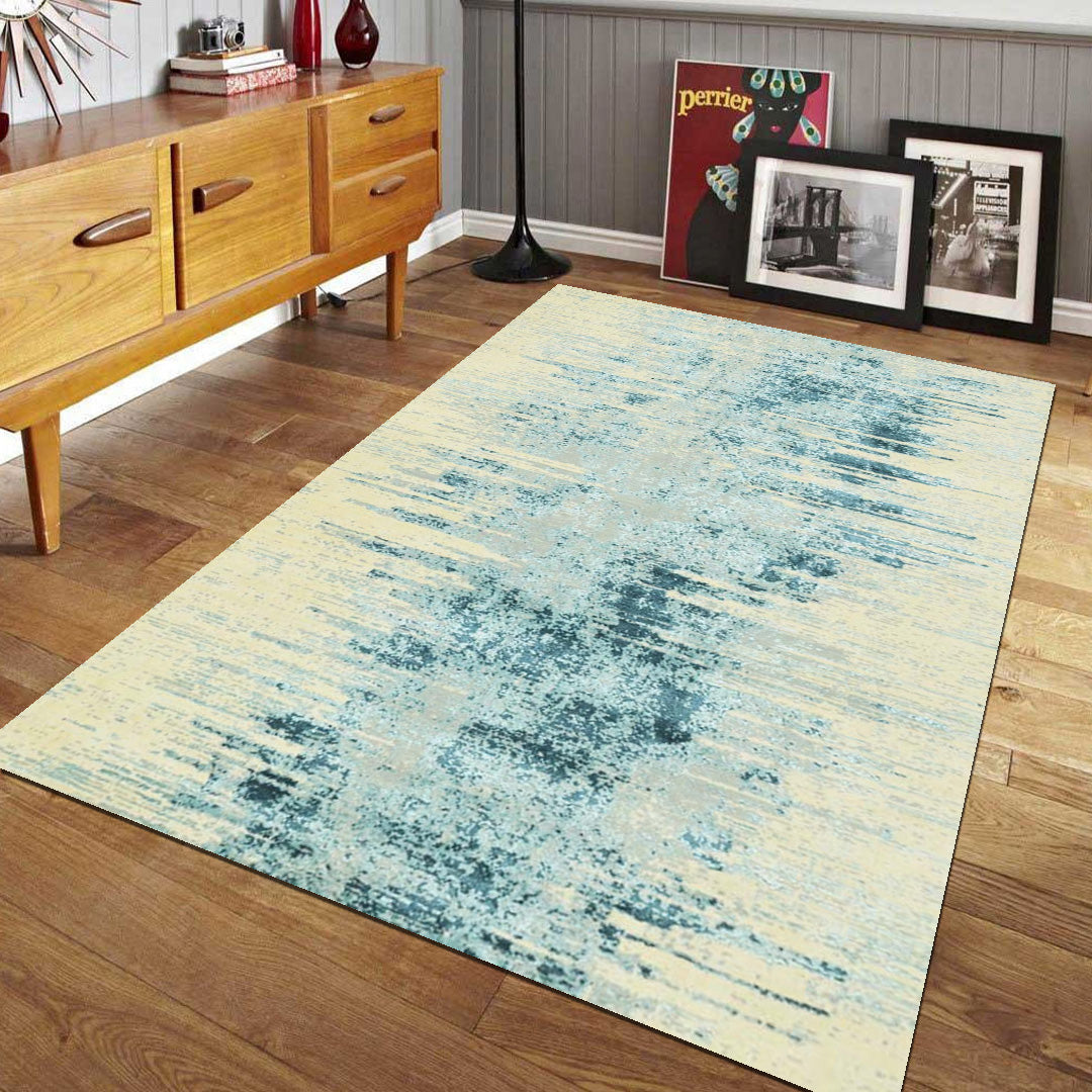 Texture Tales- Handloom Modern Beige & Blue Colour Viscose Rug