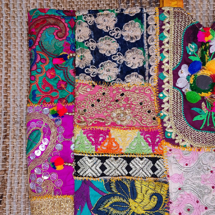 Handcrafted Patchwork Tote Bag – Colorful Vintage Fabric Shoulder Bag