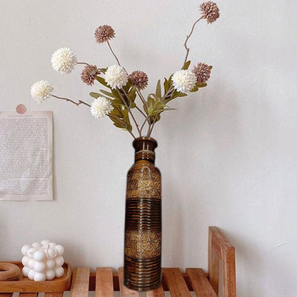 Handcrafted Wooden Vase with Floral Carving | Vintage Home Décor